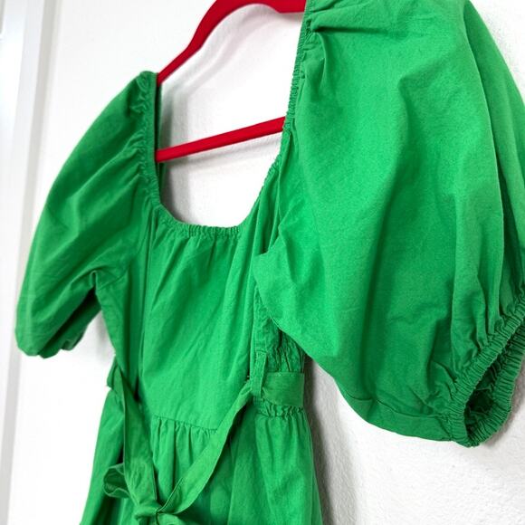 Sim & Sam Green Puff Sleeve Cotton Mini Dress M Cottagecore Boho Feminine - Picture 3 of 5